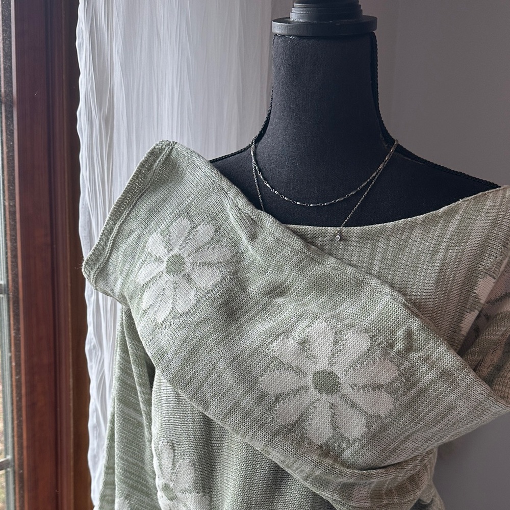 Floral Knit Sweater in Sage Green - Picture 3 of 3